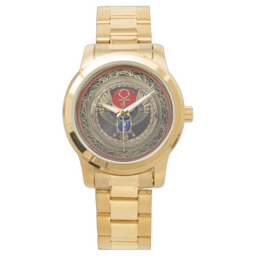 500 Sacred Gold Egyptian Winged Scarab with Ankh Watch