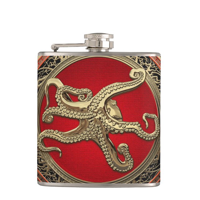 [500] Sacred Gold Octopus in Defensive Posture Flask (Front)