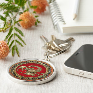 [500] Sacred Golden Scorpion on Red Keychain