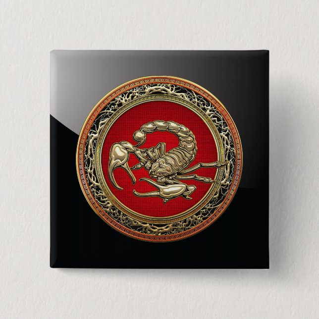 [500] Sacred Golden Scorpion on Red Pinback Button (Front)