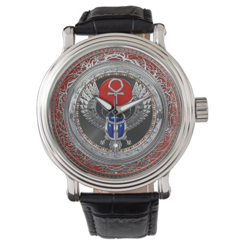 500 Sacred Silver Egyptian Winged Scarab  Ankh Watch