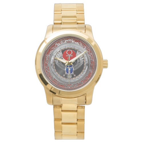 500 Sacred Silver Egyptian Winged Scarab  Ankh Watch