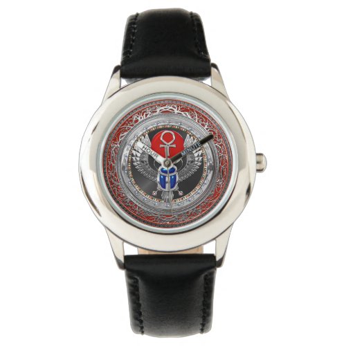 500 Sacred Silver Egyptian Winged Scarab  Ankh Watch