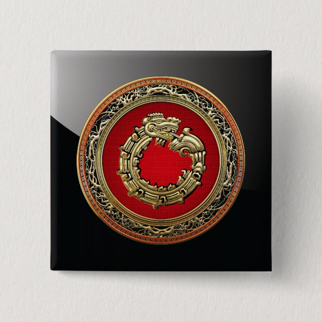 [500] Serpent God Quetzalcoatl [Gold] Pinback Button (Front)