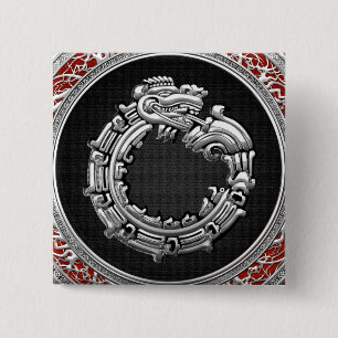 [500] Serpent God Quetzalcoatl [Silver] Pinback Button
