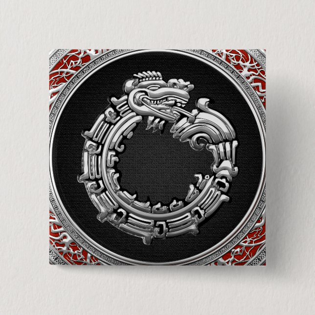 [500] Serpent God Quetzalcoatl [Silver] Pinback Button (Front)