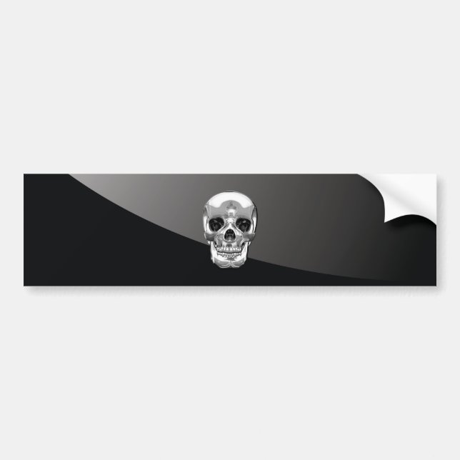 [500] Silver Human Skull Bumper Sticker (Front)