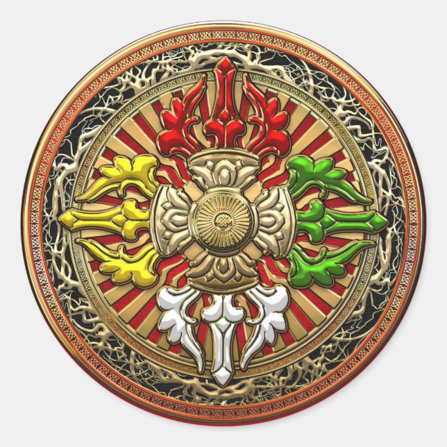 [500] Tibetan Double Dorje Mandala Classic Round Sticker (Front)