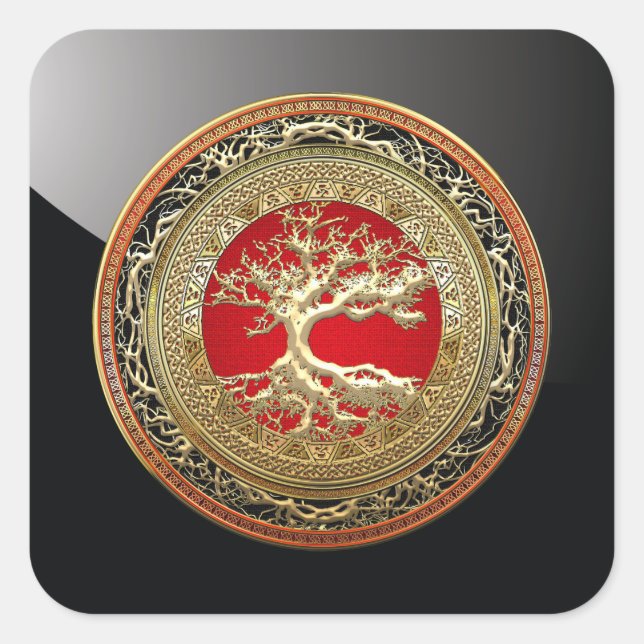 [500] Treasure Trove: Celtic Tree of Life [Gold] Square Sticker (Front)