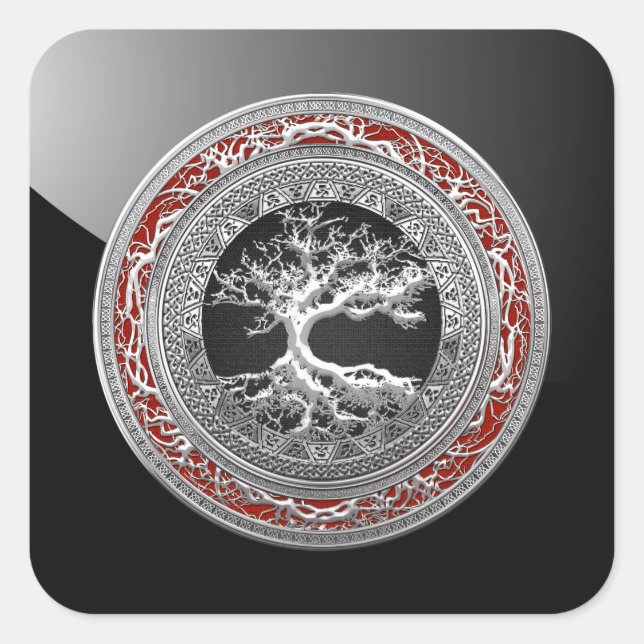 [500] Treasure Trove: Celtic Tree of Life [Silver] Square Sticker (Front)