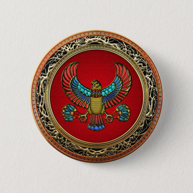 [500] Treasure Trove: Egyptian Falcon Pinback Button (Front)