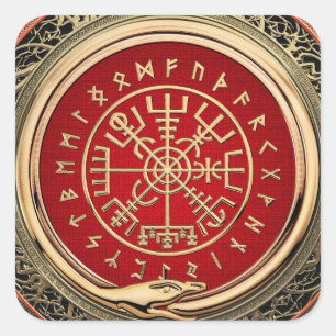 [500] Vegvisir - Viking Gold Magic Runic Compass Square Sticker