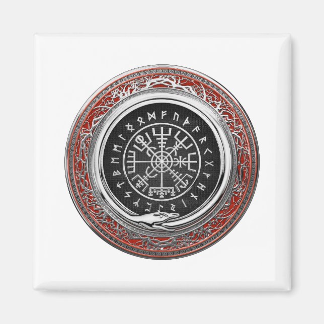[500] Vegvisir - Viking Silver Magic Runic Compass Magnet (Front)