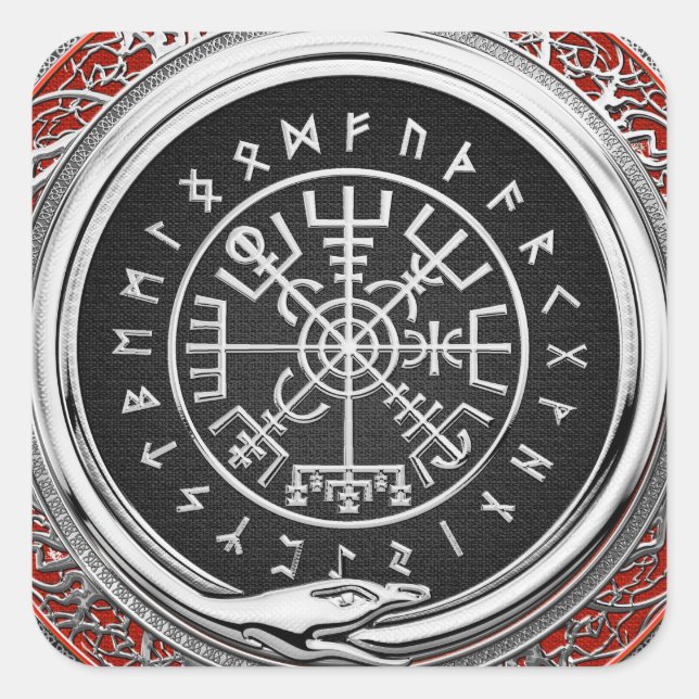 [500] Vegvisir - Viking Silver Magic Runic Compass Square Sticker (Front)