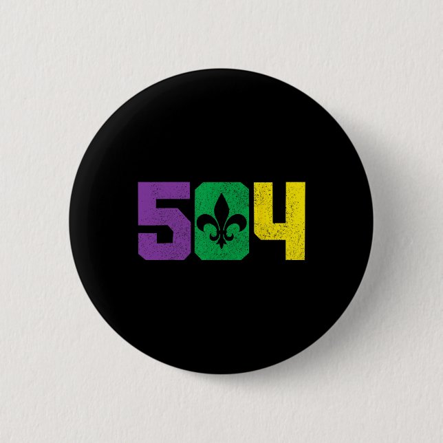 504 Area Code Pride Nola New Orleans Louisiana Mar Button (Front)