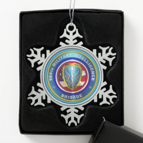 504th Military Intelligence Brigade  Snowflake Pewter Christmas Ornament
