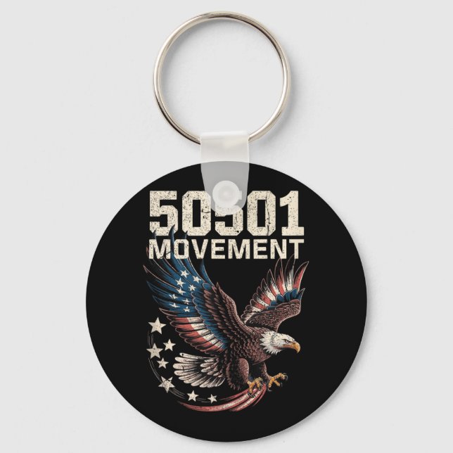 50501 American Flag In Flight Eagle With Stars Tan Keychain (Front)