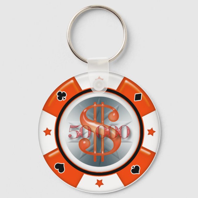 $50,000.00 Poker Casino Gambling Chip Keychain (Front)