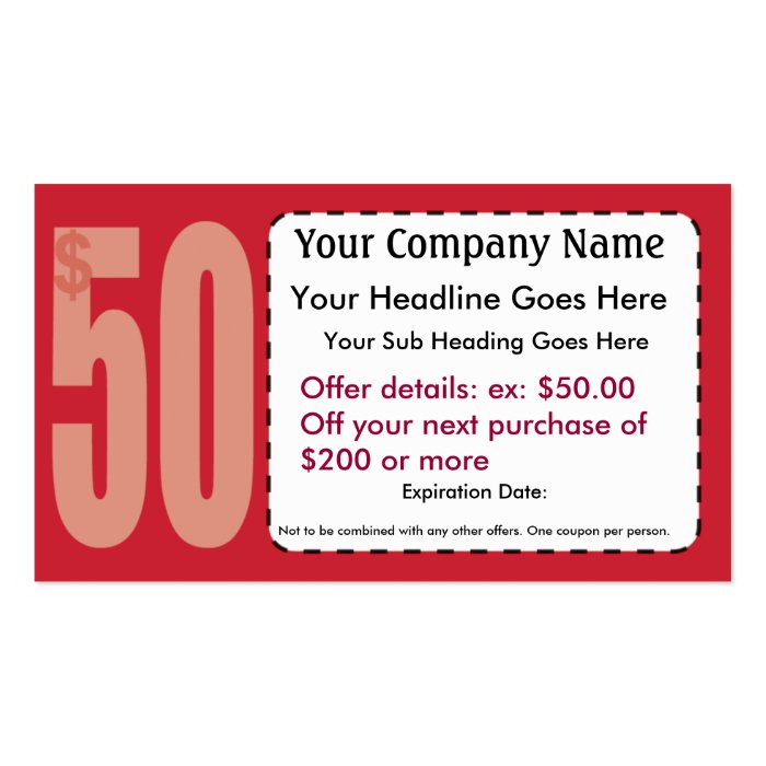 $50.00 Off Coupon Business Card