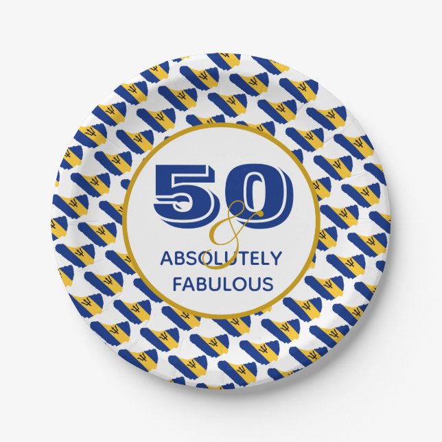 50 & Absolutely Fabulous BARBADOS Celebration Paper Plates (Front)