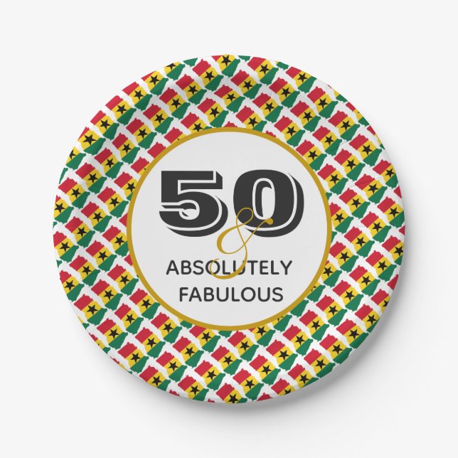 50 & Absolutely Fabulous GHANA Celebration Paper Plates (Front)