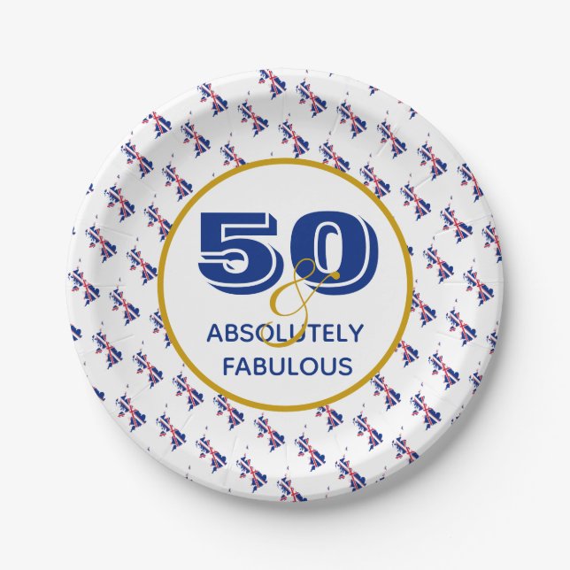 50 & Absolutely Fabulous GREAT BRITAIN Celebration Paper Plates (Front)