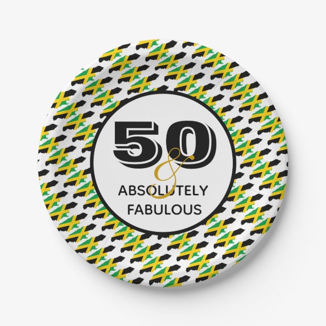 50 & Absolutely Fabulous JAMAICA Celebration Paper Plates (Front)
