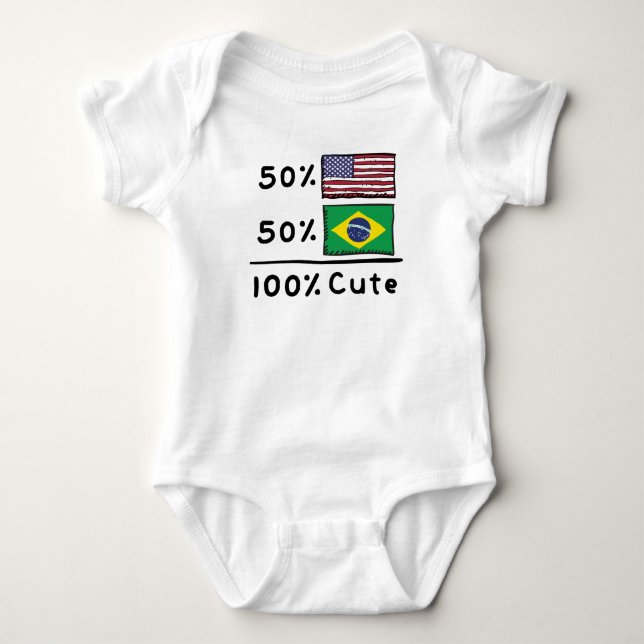 50% American 50% Brazilian 100% Cute Brazil USA Fl Baby Bodysuit (Front)