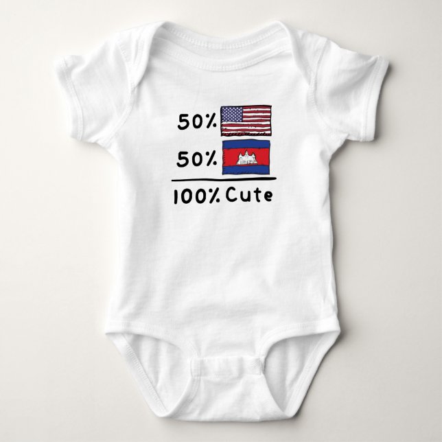 50% American 50% Cambodian 100% Cute Cambodia USA  Baby Bodysuit (Front)