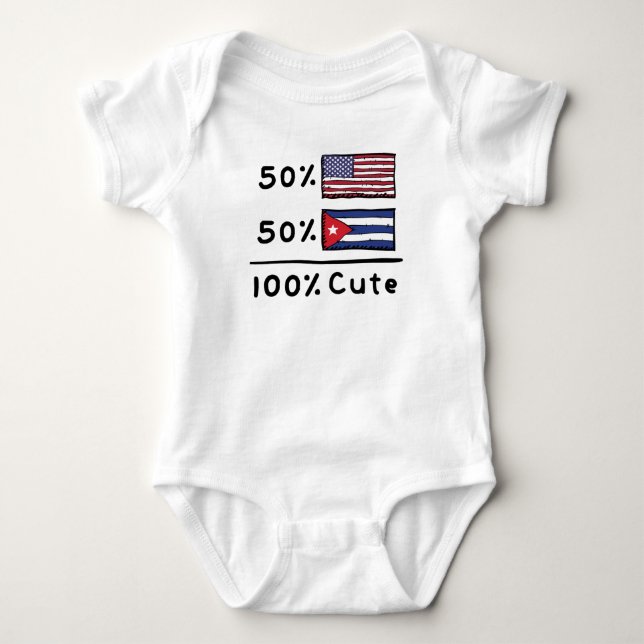 50% American 50% Cuban 100% Cute Cuba USA Flags Baby Bodysuit (Front)