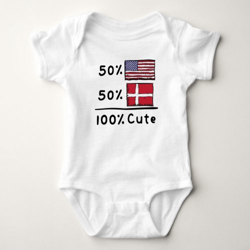 50 American 50 Danish 100 Cute Denmark USA Flag Baby Bodysuit