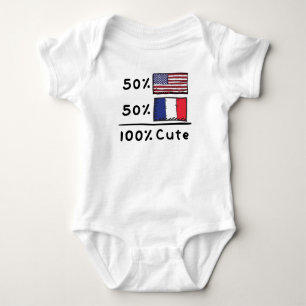 50% American 50% French 100% Cute France USA Flags Baby Bodysuit