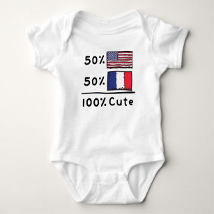 50% American 50% French 100% Cute France USA Flags Baby Bodysuit