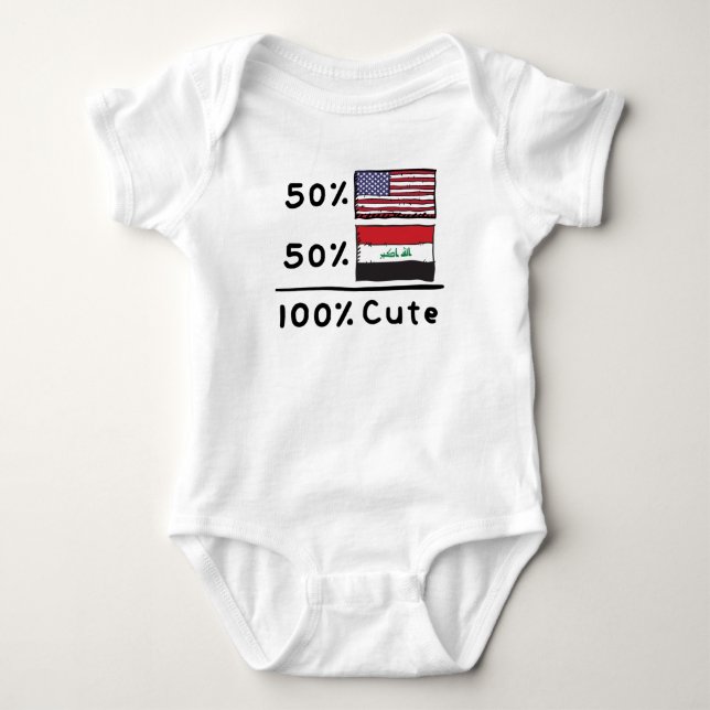 50% American 50% Iraqi 100% Cute Iraq USA Flags Baby Bodysuit (Front)
