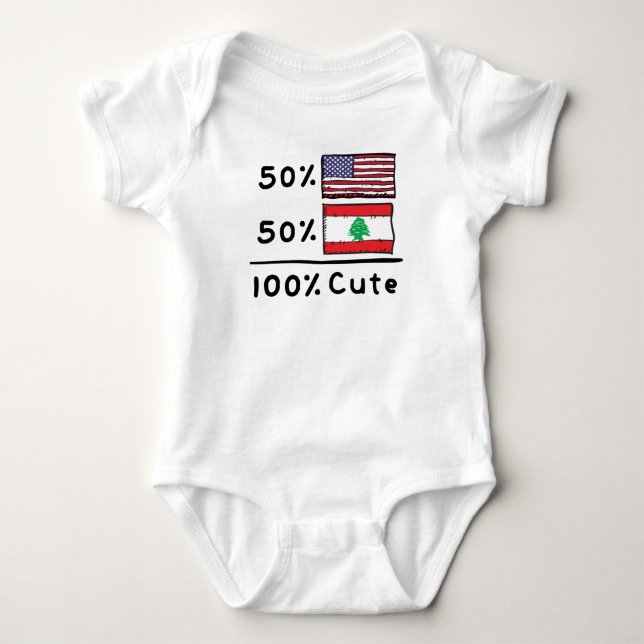 50% American 50% Lebanese 100% Cute Lebanon USA Fl Baby Bodysuit (Front)