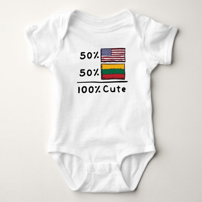 50% American 50% Lithuanian 100% Cute Lithuania US Baby Bodysuit (Front)