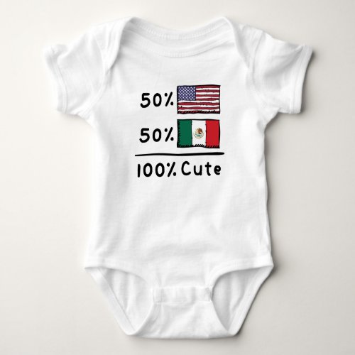 50 American 50 Mexican 100 Cute Mexico USA Flag Baby Bodysuit