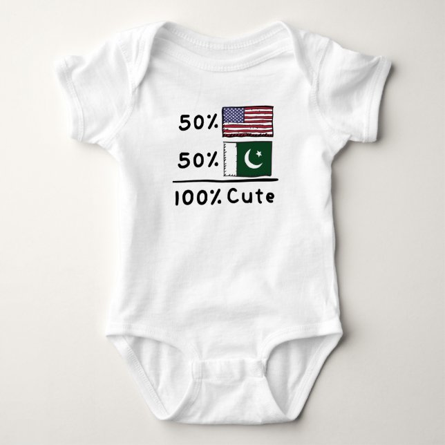 50% American 50% Pakistani 100% Cute Pakistan USA  Baby Bodysuit (Front)