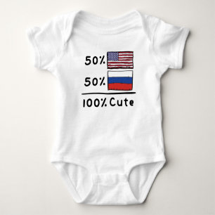 50% American 50% Russian 100% Cute Russia USA Flag Baby Bodysuit