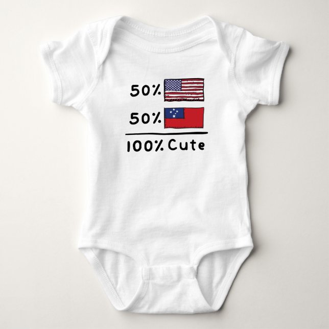 50% American 50% Samoan 100% Cute Samoa USA Flags Baby Bodysuit (Front)