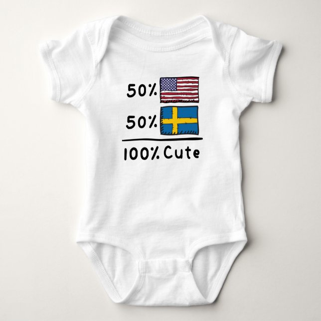 50% American 50% Swedish 100% Cute Sweden USA Flag Baby Bodysuit (Front)