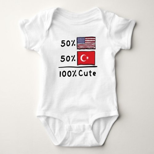 50 American 50 Turkish 100 Cute Turkey USA Flag Baby Bodysuit