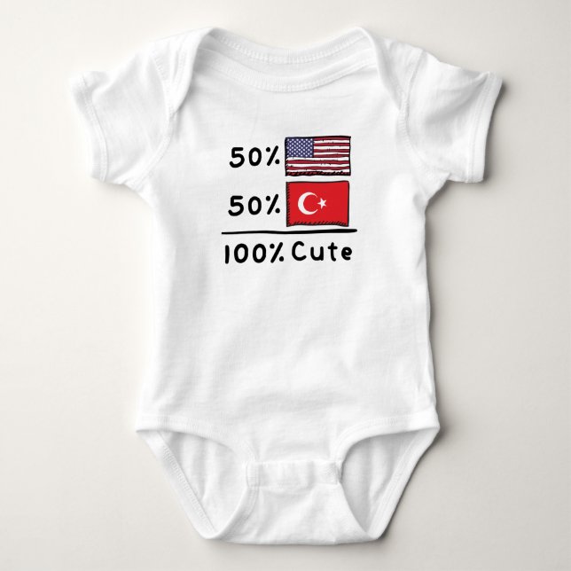 50% American 50% Turkish 100% Cute Turkey USA Flag Baby Bodysuit (Front)