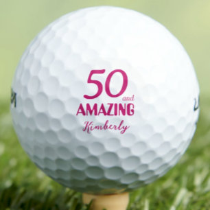 50 and Amazing Mom Gift – Pink 50th Birthday Golf Balls