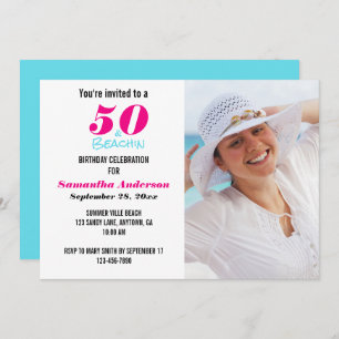 50 and Beachin Birthday Party Photo Invitation