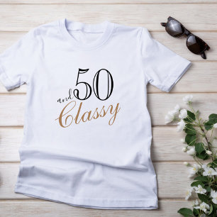 50 and Classy Elegant Black Golden Script Birthday T-Shirt