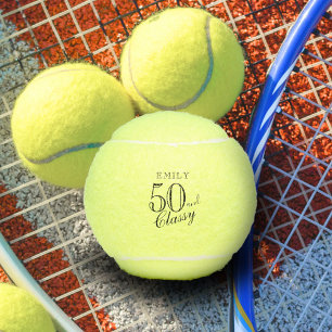 50 and Classy Elegant Script Name 50th Birthday Tennis Balls