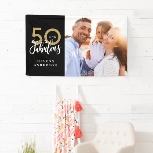 50 and fab birthday black and gold photo collage banner