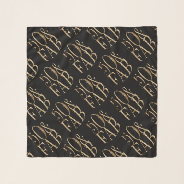 50 and Fab Birthday Faux Gold Glitter on Black Scarf (Front)
