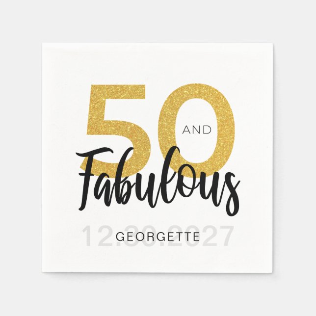 50 and Fab Birthday Script Party Paper Napkins (Front)